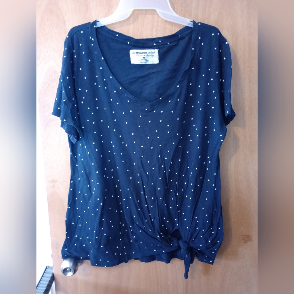 Women's Navy And White Top With Stars